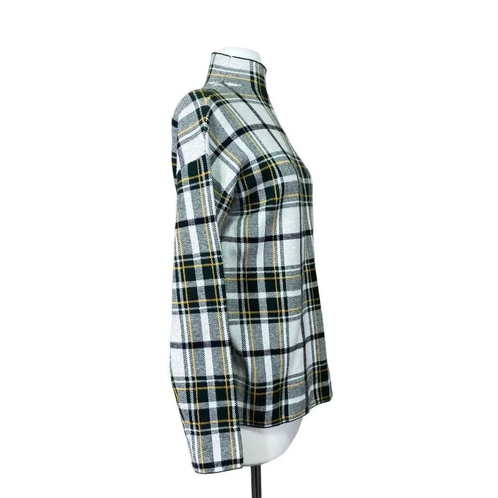 Tahari Green Plaid Mock Neck Sweater Size Medium